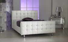 Faux Leather Luxury White Crystal Diamante Bed Extra Padding Swarovski Crystals