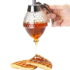 8oz New Honey Syrup Dispenser Pot Jar Cup Glass Bee With Stand