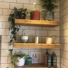 Rustic Finish Pine Floating Shelf, 20cm Deep x 5cm thick, Free Floating Brackets