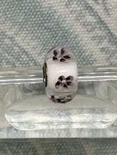 Authentic Trollbeads OOAK Dainty Purple Flowers on White CC, New & Small (111)
