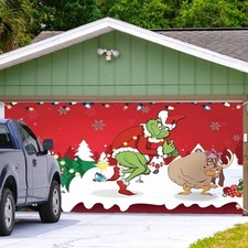 Christmas Banner Garage Door Cover Murals Grinch Large Door Cover Decor Decor