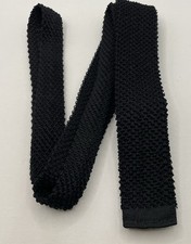 Vintage Tie, Men’s Flat End, Skinny Knit, Very Dark Blue, 1.5 Ins Wide