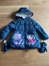 Green Peppa Pig Fleece Lined Coat With Detachable Mittens By George Age 3-4 Yrs