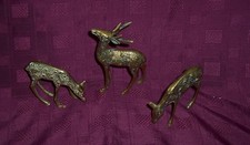  Vintage Brass Deer Stag and Doe's Three Figurines used condition.