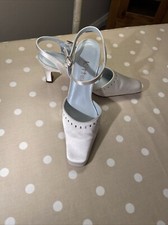 WOMENS SATIN LOW KITTEN HEEL DIAMANTE STRAPPY BRIDAL WEDDING SHOES Size: UK 6.5