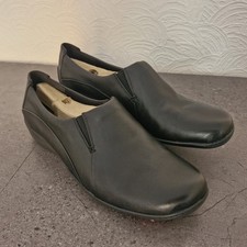 Clarks Coffee Cake Womens Black Leather Slip On Flat Shoes Size UK 9D Work A