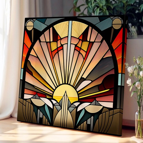 Art deco sunset stained glass - deco,
