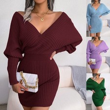 knit dress ribbed v-neck long