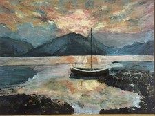 Twilight’s Anchor_ Oil Painting Print Framed