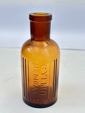 60298 Old Vintage Antique Glass Poison Bottle Round Chemist Amber Cyllin