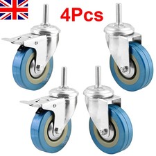 4 x Heavy Duty 75mm Swivel Castor Wheels with Brake Trolley Furniture Wheels UK