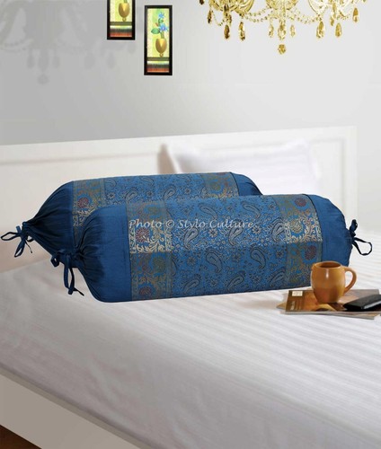 Blue bolster cover brocade - bolster,
