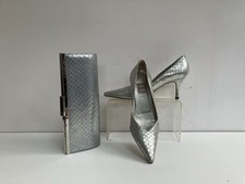 Vintage Renata Shoes Size 4 Matching Hand Bag Silver Metallic Party Handbag Glam