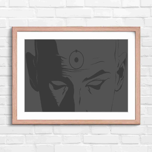 Blue meditating monk face - blue,