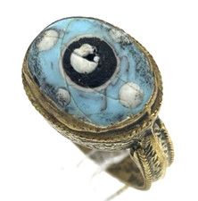 Roman Mosaic Evil Eye Ring – Vintage Style Phoenician Glass Amulet Size T 1/2