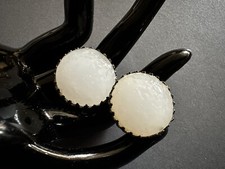 MIRIAM HASKELL Molded Glass Clip On Earrings Opaque White Glass 1950s Vintage