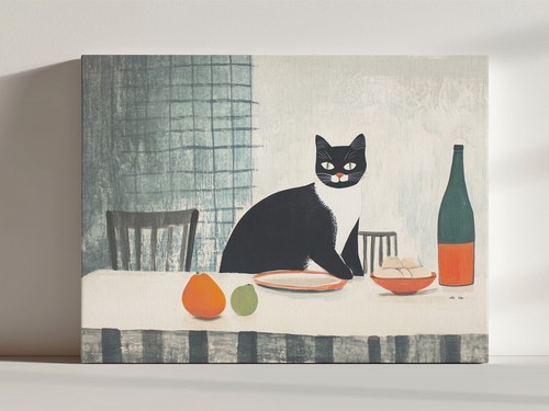 Tuxedo cat dinner table - tuxedo,