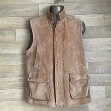 Real Suede Leather ORVIS Waistcoat Gilet Vest SIZE MEDIUM Hunting Utility Beige