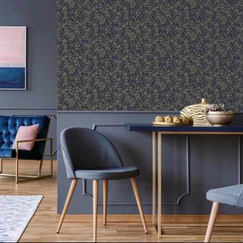 Navy gold leaf wallpaper - navy,