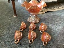 Beautiful Vintage Imperial Marigold Carnival Glass Punch Bowl & 6 Cups VGC C1960