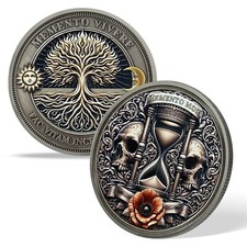 Stoic Memento Mori Coin, Tree Of Life & Skull Death Challenge Coin Gifts For Men
