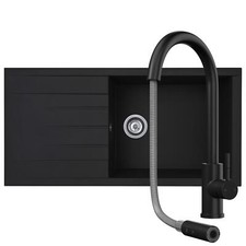 Liquida CU10BL 1.0 Bowl Black Kitchen Sink With CT453MB Black Pull Out Tap