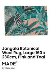 MADE.COM Jangala Botanical Wool Rug, Large 160 x 230cm Pink &Teal (Leaves/Flora)