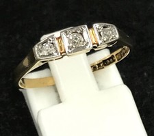 Antique diamond 3 stone ring, trilogy, marked 18CT PLAT, Size P. Art Deco. Box.