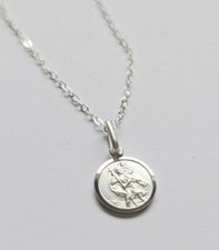 925 Silver 10mm Small ST CHRISTOPHER PENDANT 16" CHAIN NECKLACE Set GIFT BOX New