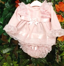 DREAM 0-5 YEARS BABY GIRLs SPANISH  TOP AND FRILLY BUM PANTS DRESS SET OR REBORN