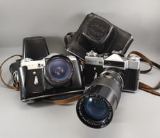 2X Zenit-E 35mm SLR Film Camera's W/Helio's 28mm Lens &  Steinheil Zoom Work S.R
