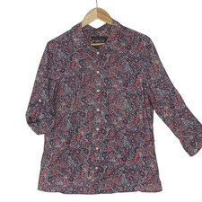 Sportscraft Blouse Liberty Print AU 16 Cotton Floral Shirt Long Roll Tab Sleeve