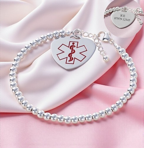 Sterling silver beaded medical - sterling,
