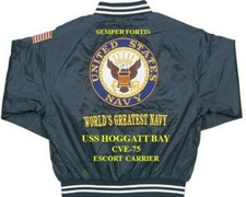 USS HOGGATT BAY CVE-75 ESCORT CARRIER EMBROIDERED SATIN JACKET (BACK ONLY)