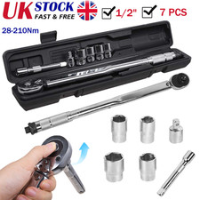 7pcs 1/2 Inch Ratcheting Torque Wrench 28-210Nm With 17 19 21 24 mm Drive Socket