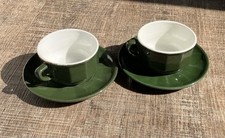Aplico Green Large Coffee Tea Cups and Saucers 200ml French Bistro Vintage