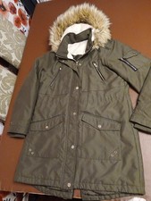 Peacocks Uk Ladies Size 12 Parka Jacket Green Faux Furry Hood Lots Pockets