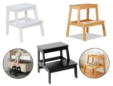 Bamboo Step Stool Wooden Sturdy Ladders Non-Slip For Adults Kids Home Kitchen