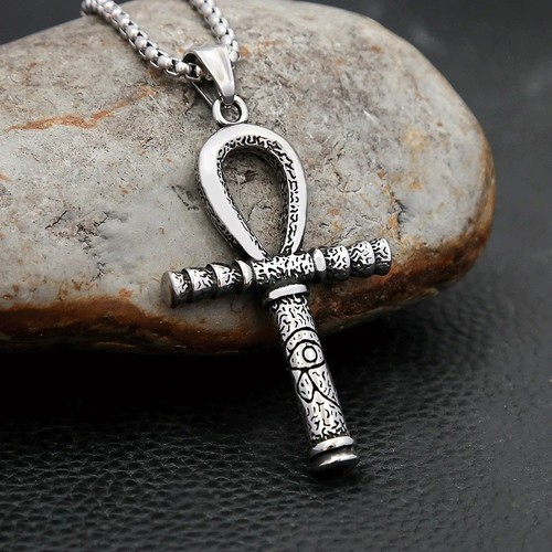 Silver ankh cross pendant - silver,