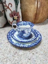 Vintage Phoenix English China Trio Cup And Sauces X3 Blue And White