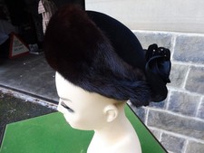 Vintage black velvet and mink Trikki hat by Edna Wallace stunning small