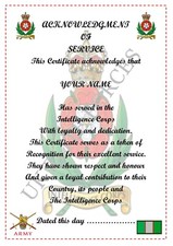 Intelligence Corps Acknowledgement of Service Certificate a4 novelty item