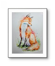 ORIGINAL watercolour painting, FOX, signed Elle Smith Art, Fine Art, Wildlife 