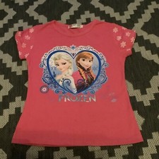 Girls Frozen Tshirt Age 7-8 Years Pink Elsa Anna