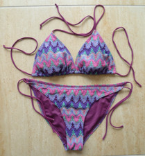 LADIES PRIMARK SIZE 14 PURPLE GREEN & PINK CROCHET STYLE PADDED TRIANGLE BIKINI