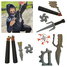 2x Sets of Boys Kids Plastic Ninja weapons toys shuriken, nunchucks, sword sets