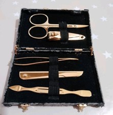 Five Piece Manicure Pedicure Set Stainless Steel Gold Colour Nail Grooming Kit