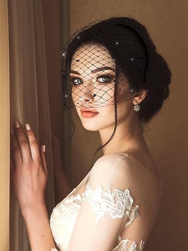 Black veil mesh headband - black,