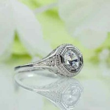 Filigree Art Deco Style Lab-Created Diamond Engagement Promise Ring 925 Silver