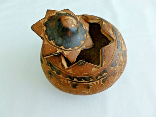Vintage carved gourd inches - carved,